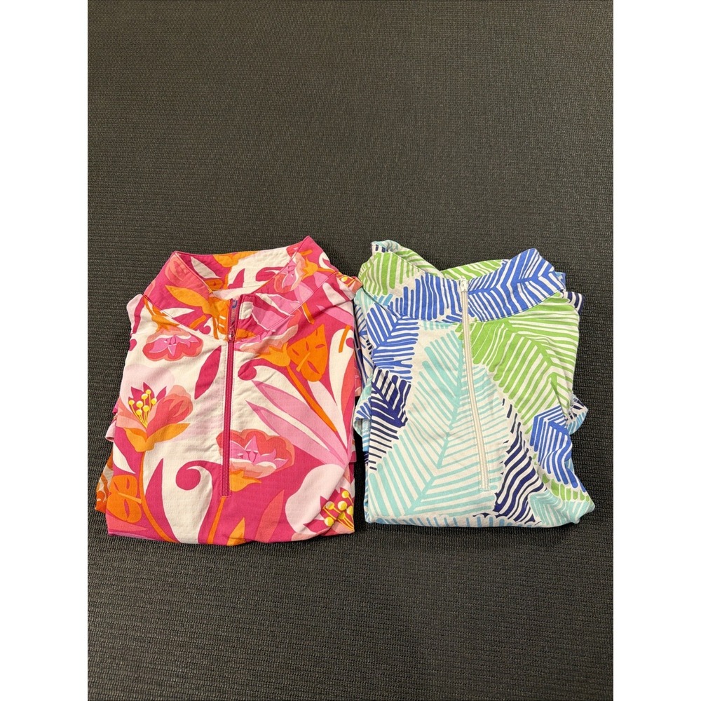 IBKUL Lot Of 2 Small Mock Neck Long Sleeve Golf Shirt Pink Orange Blue Green